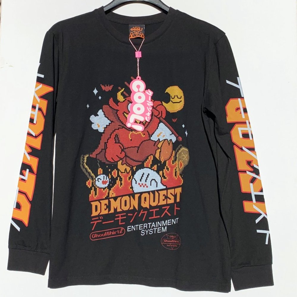 Black 100% cotton longsleeve with multi color digital print, unisex fit, NWT! - Picture 5 of 6